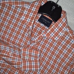 Ledbury Fine Shirting Plaid Button Down Shirt Orange Blue Men's 16‎ 35